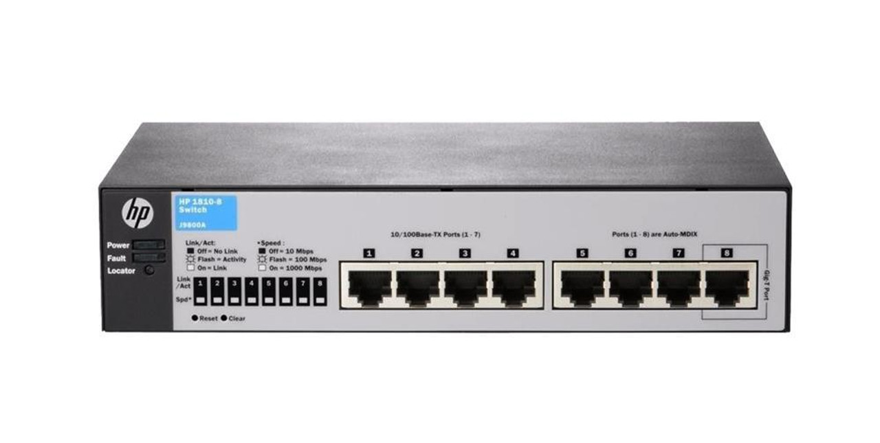 J9800A | Hp | 1810-8 V2 8-Ports Rj-45 10/100Base-Tx 10/100/1000Base-T Managed Fast Ethernet Rack-Mountable Desktop Switch