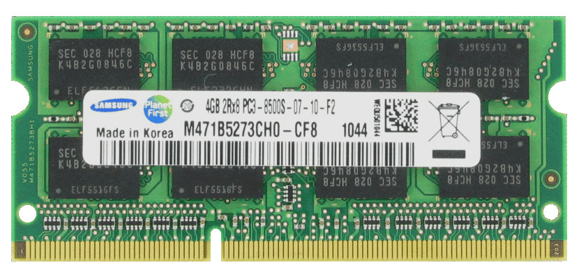 M471B5273CH0-CF8 | Samsung | 4Gb Pc3-8500 Ddr3-1066Mhz Non-Ecc Unbuffered Cl7 204-Pin Sodimm Dual Rank Memory Module