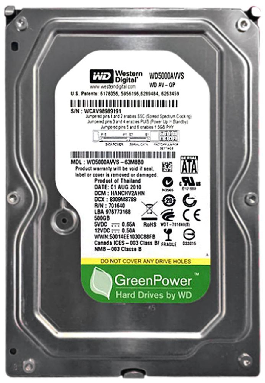WD5000AVVS | Western Digital | Av-Gp 500Gb 7200Rpm Sata 3Gbps 8Mb Cache 3.5-Inch Internal Hard Drive
