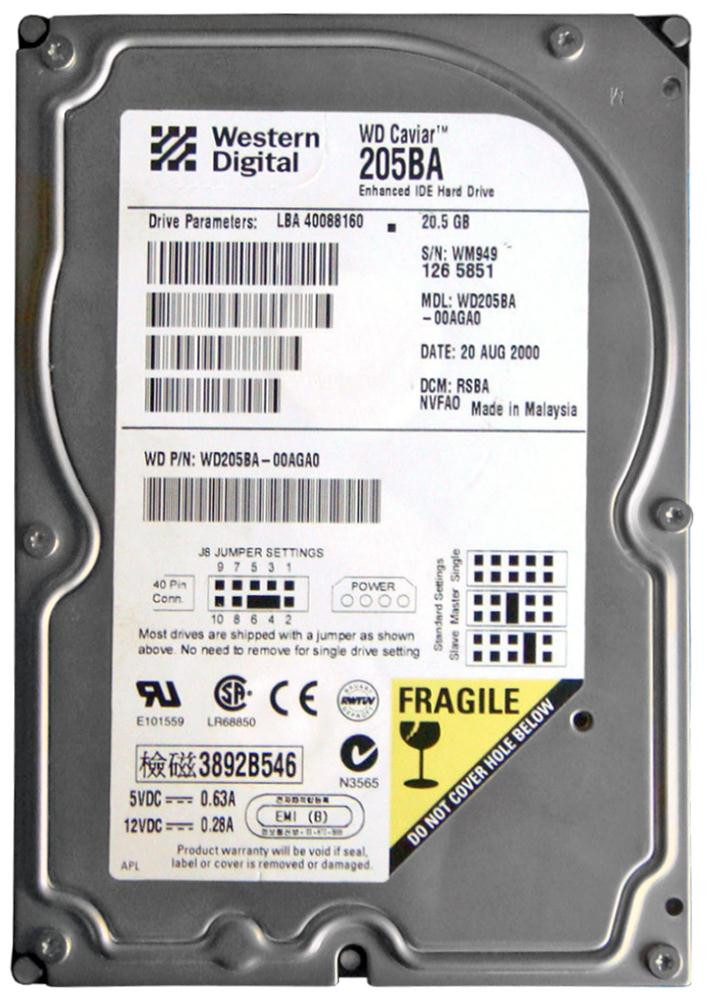 WD205BA | Western Digital | Caviar 20Gb 7200Rpm Ata-66 2Mb Cache 3.5-Inch Internal Hard Drive