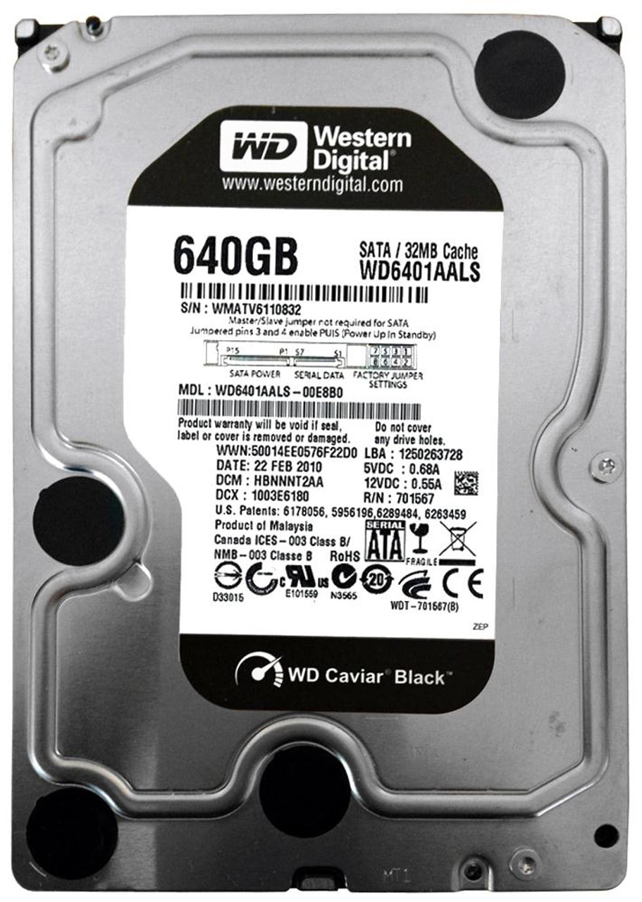WD6401AALS | Western Digital | Caviar Black 640Gb 7200Rpm Sata 3Gbps 32Mb Cache 3.5-Inch Internal Hard Drive
