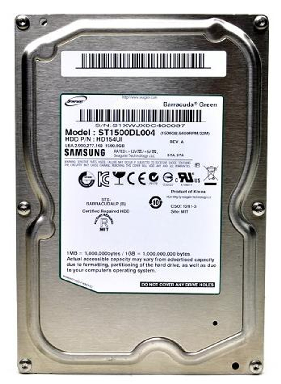 ST1500DL004 | Seagate | Barracuda Green 1.5Tb 5400Rpm Sata 3Gbps 32Mb Cache 3.5-Inch Internal Hard Drive