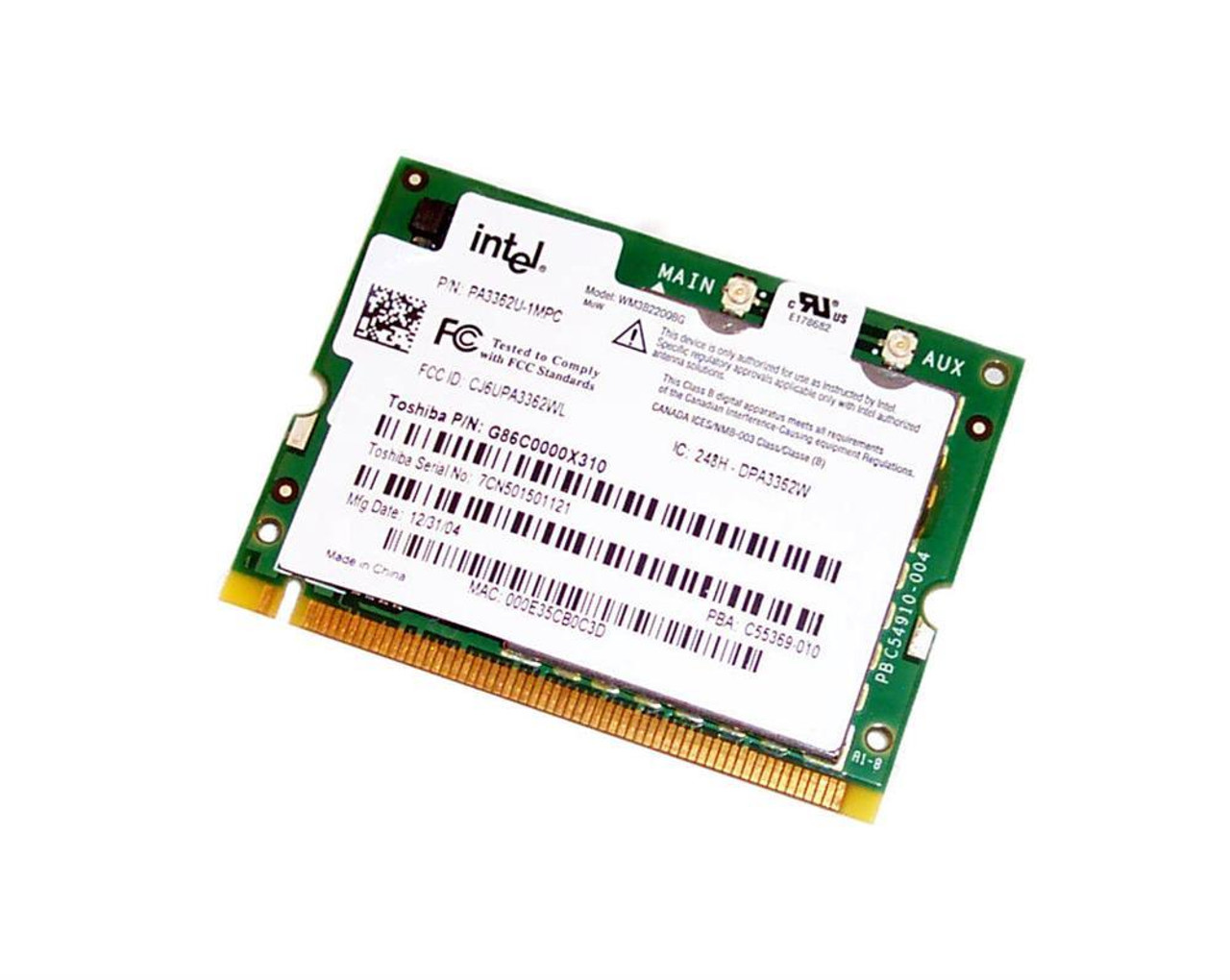 PA3362U | Intel |Toshiba 2.4Ghz 54Mbps Ieee 802.11B/G Mini Pci Wireless Network Adapter