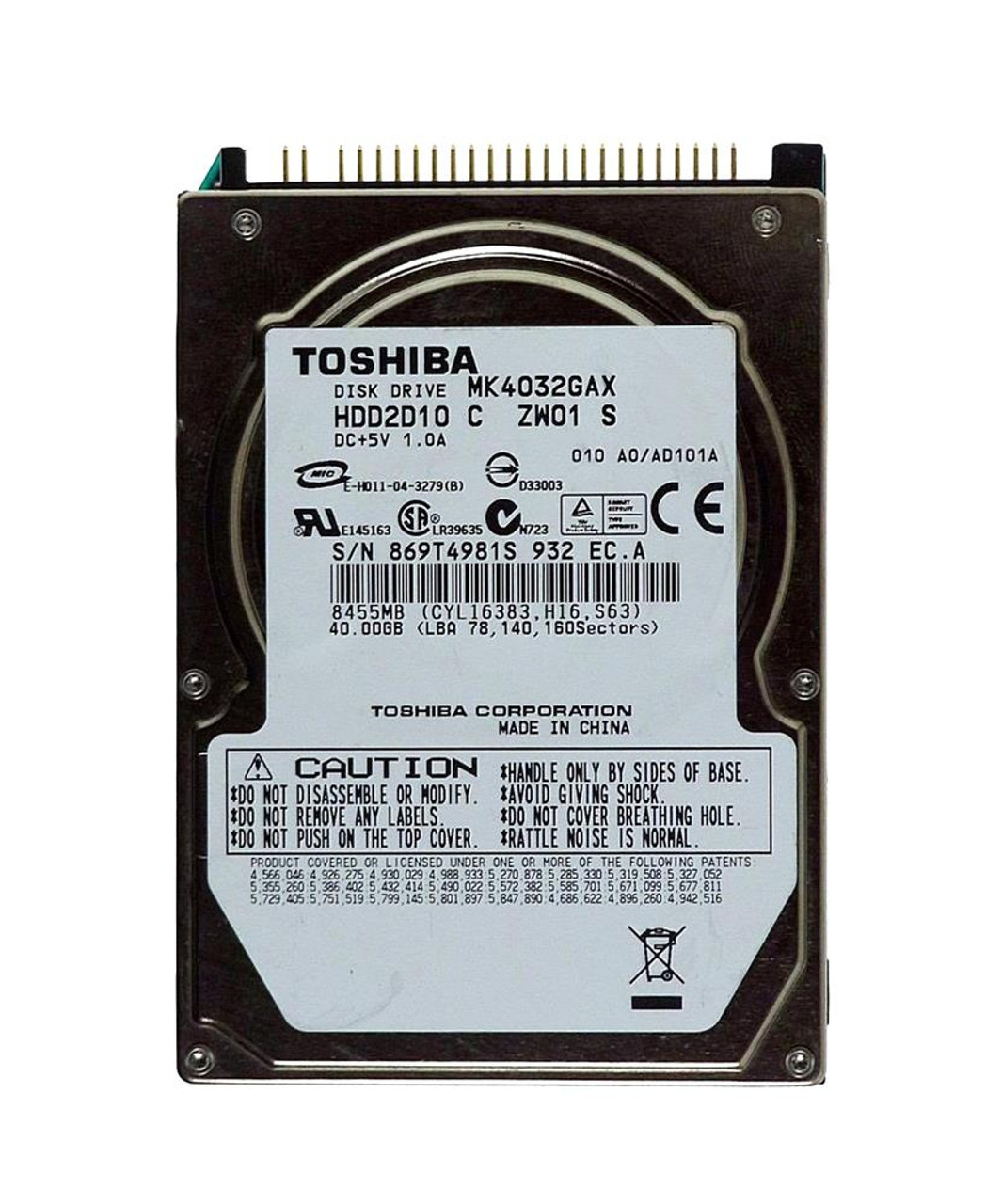 MK4032GAX | Toshiba | 40Gb 5400Rpm Ata-100 8Mb Cache 2.5-Inch Internal Hard Drive