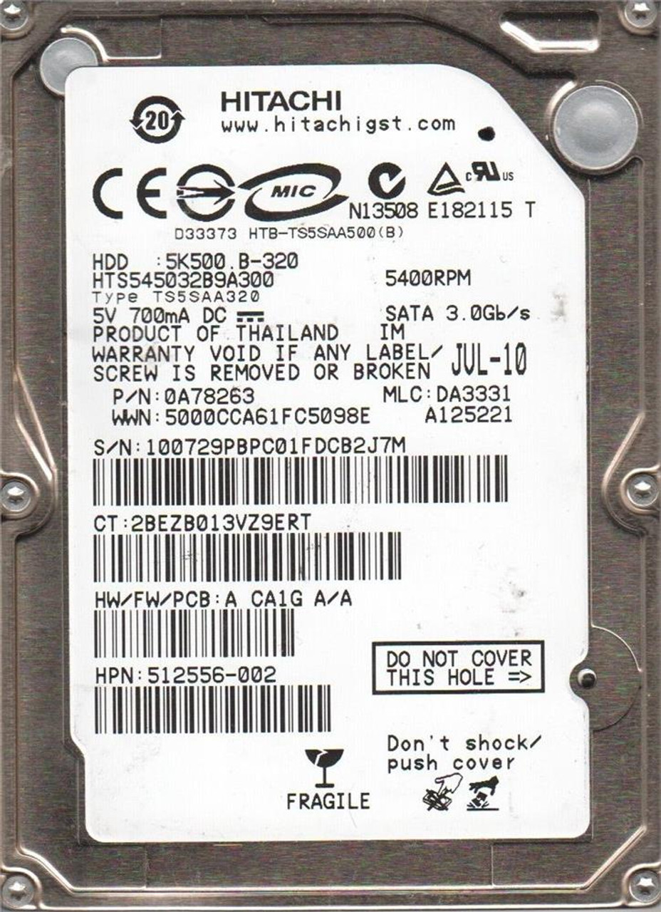 HTS545032B9A300 | Hitachi |Hgst  Travelstar 5K500.B 320Gb 5400Rpm Sata 3Gbps 8Mb Cache 2.5-Inch Internal Hard Drive