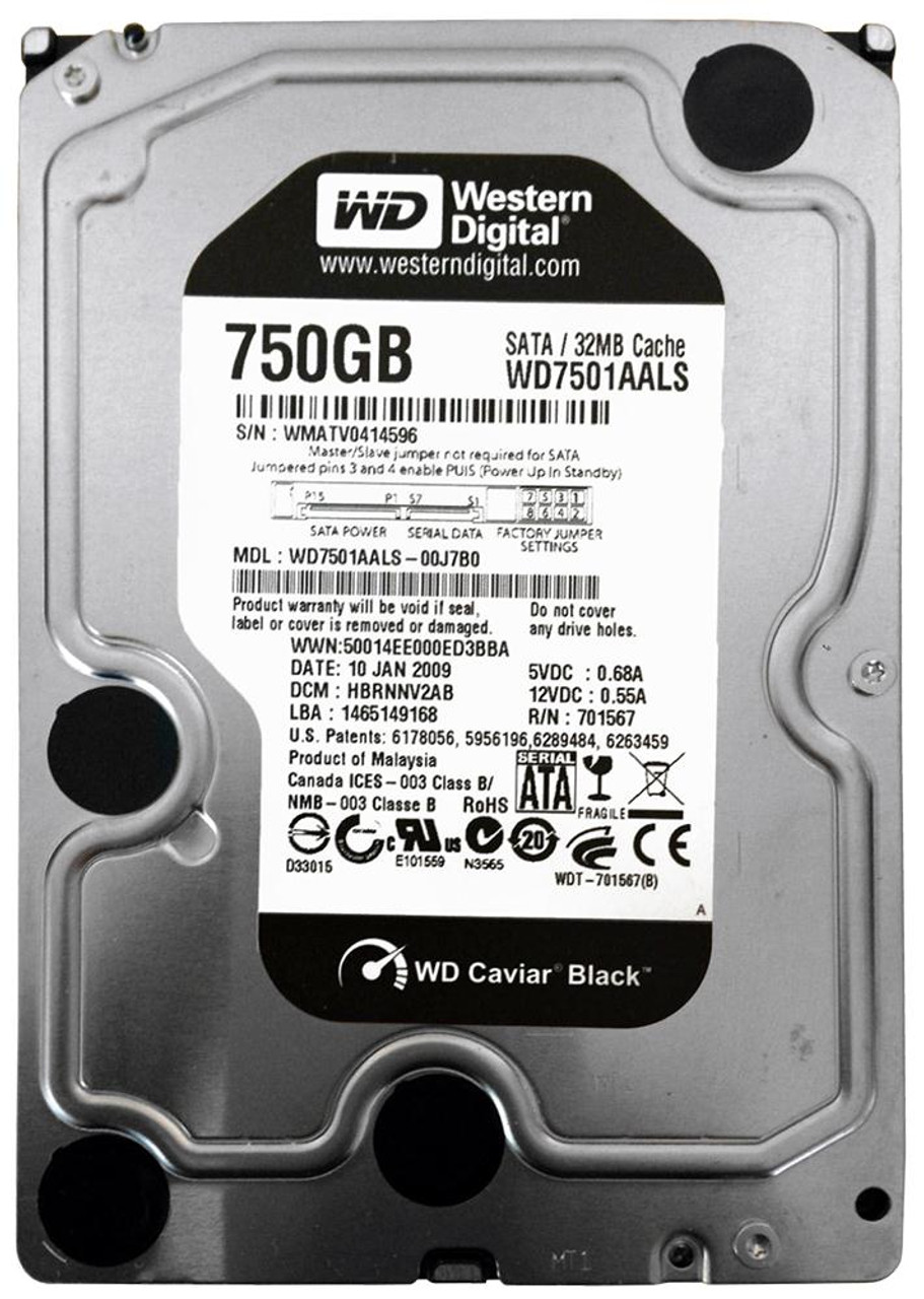 WD7501AALS | Western Digital | Caviar Black 750Gb 7200Rpm Sata 3Gbps 32Mb Cache 3.5-Inch Internal Hard Drive