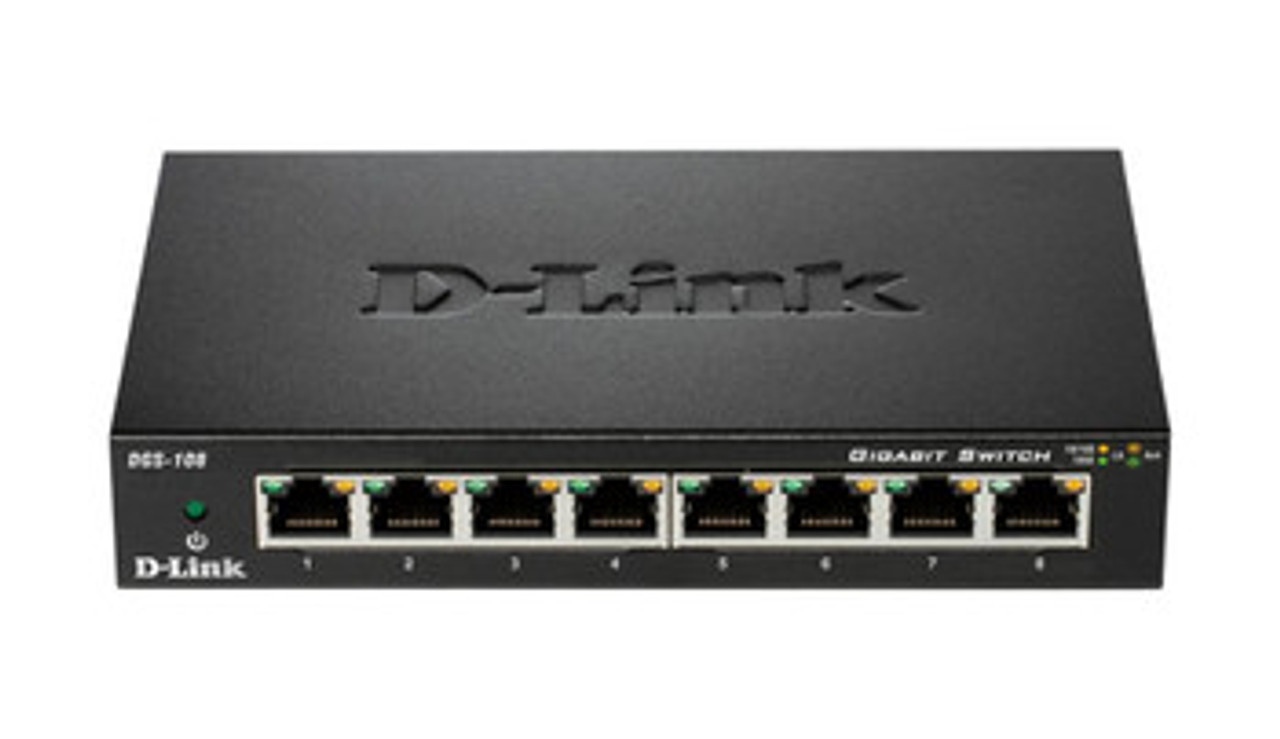 DLDGS108 | D LINK |D-LINK Dgs-108 8-Ports 10/100/1000Mbps 10/100/1000Base-T Gigabit Unmanaged Desktop Switch