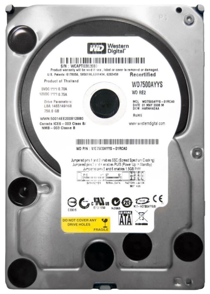 WD7500AYYS | Western Digital | Re2 750Gb 7200Rpm Sata 3Gbps 16Mb Cache 3.5-Inch Internal Hard Drive