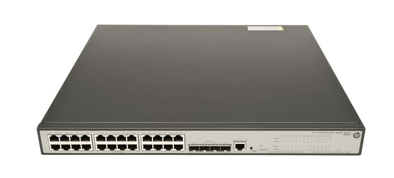 JE007A | Hp | V1910-24G-Poe (365-Watts) 24-Ports Managed Gigabit Ethernet Switch With 4 X Sfp (Empty) 1U Rack-Mountable