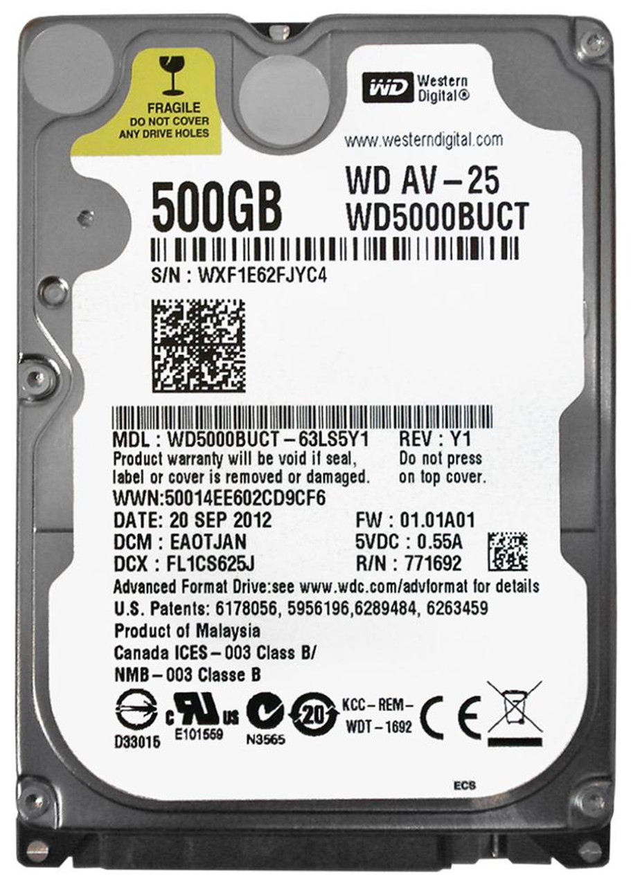 WD5000BUCT | Western Digital | Av-25 500Gb 5400Rpm Sata 3Gbps 16Mb Cache 2.5-Inch Internal Hard Drive