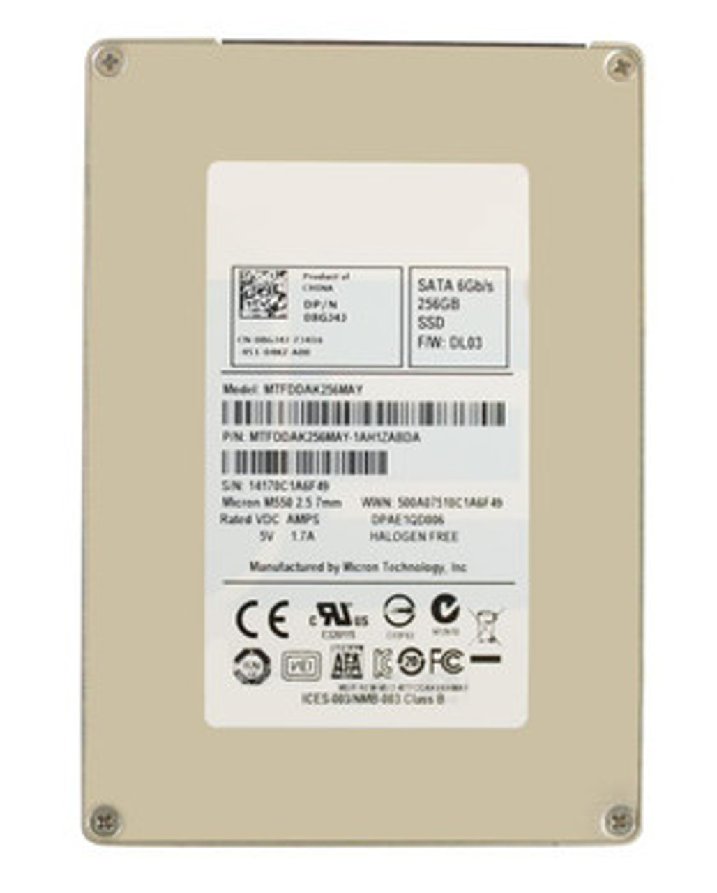 08GJ4J | DELL | 256Gb Sata 6Gbps 2.5-Inch Solid State Drive (Ssd)