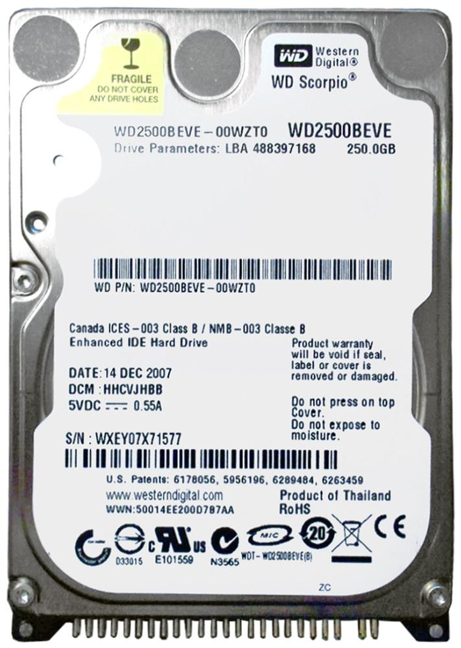 WD2500BEVE | Western Digital | Scorpio Blue 250Gb 5400Rpm Ata-100 8Mb Cache 2.5-Inch Internal Hard Drive