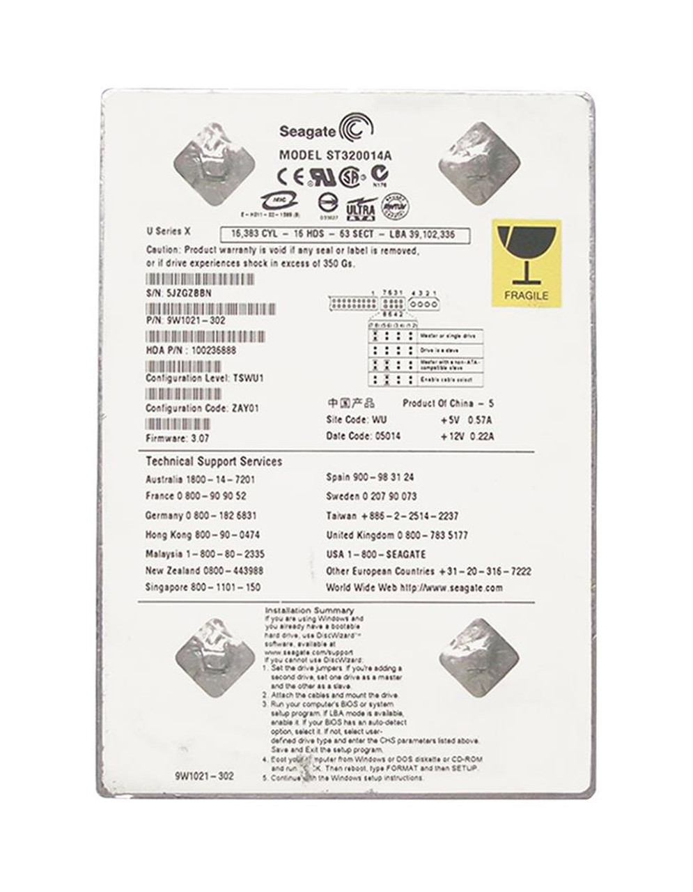 ST320014A13 | Seagate | U Series 20Gb 5400Rpm Ata-100 2Mb Cache 3.5-Inch Internal Hard Drive