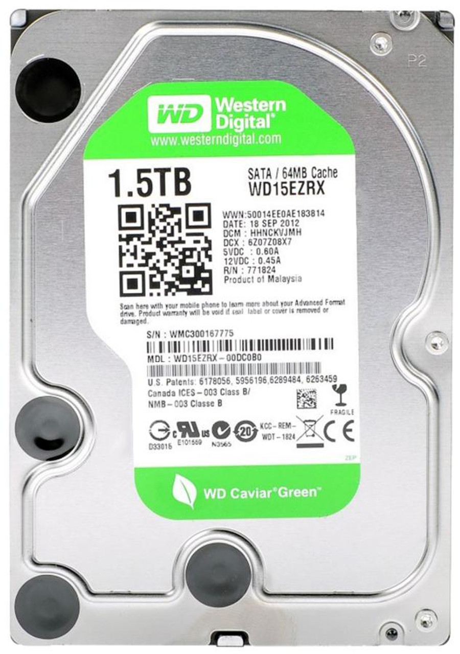 WD15EZRX | Western Digital | Green 1.5Tb 5400Rpm Sata 6Gbps 64Mb Cache 3.5-Inch Internal Hard Drive