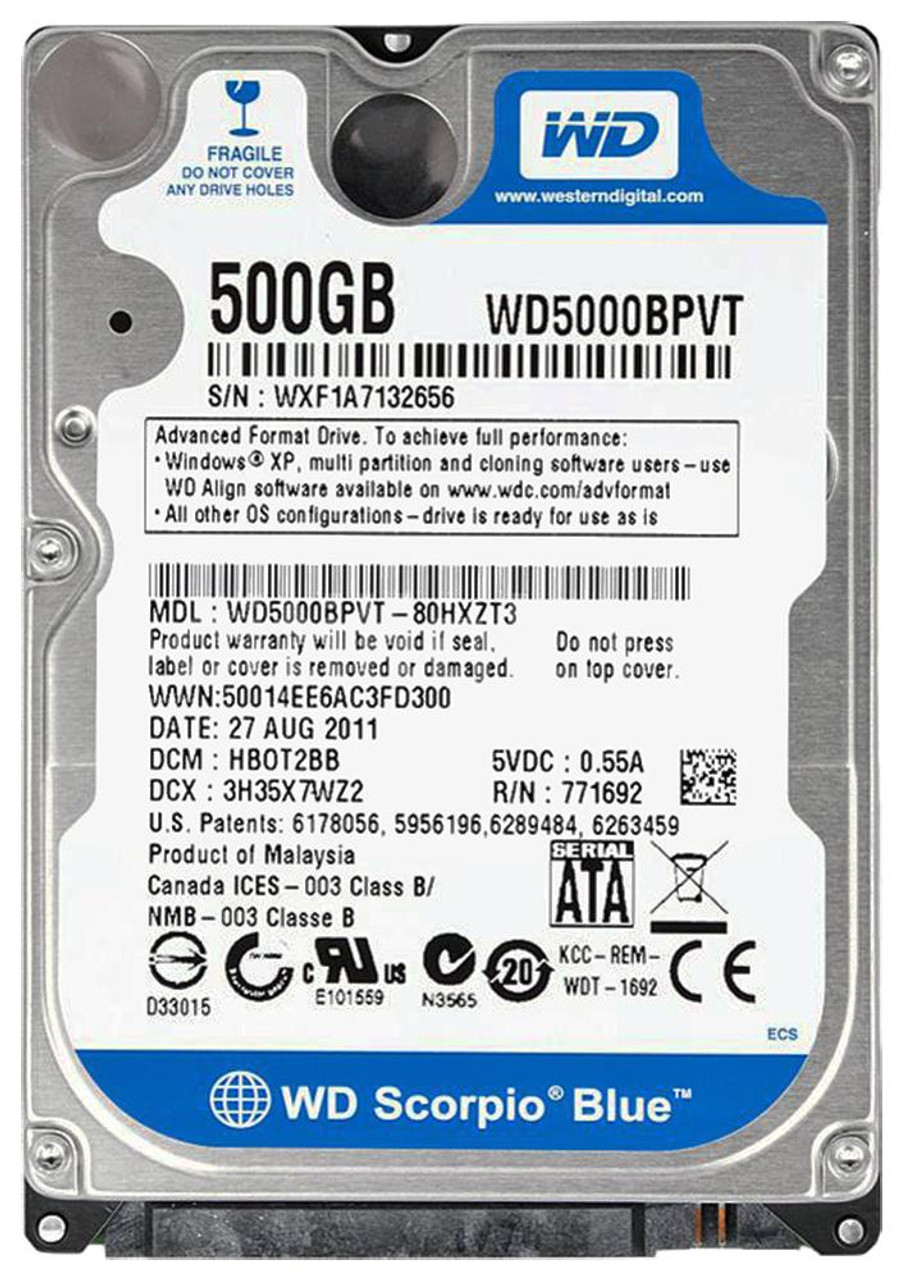 WD5000BPVT | Western Digital | Scorpio Blue 500Gb 5400Rpm Sata 3Gbps 8Mb Cache 2.5-Inch Internal Hard Drive