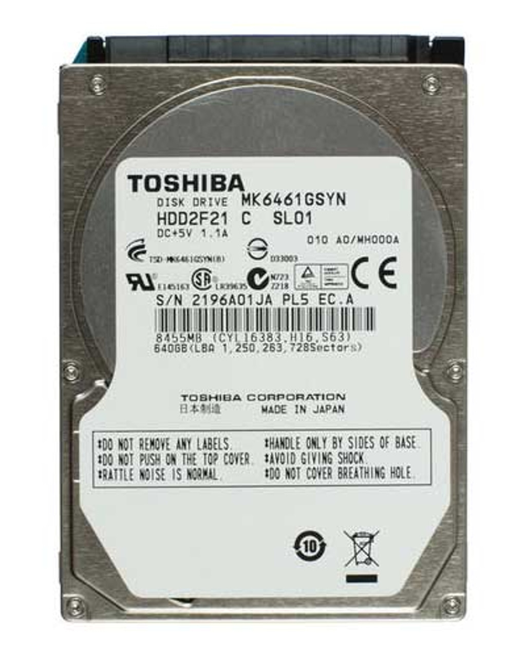 MK6461GSYN | Toshiba | 640Gb 7200Rpm Sata 3Gbps 16Mb Cache 2.5-Inch Internal Hard Drive