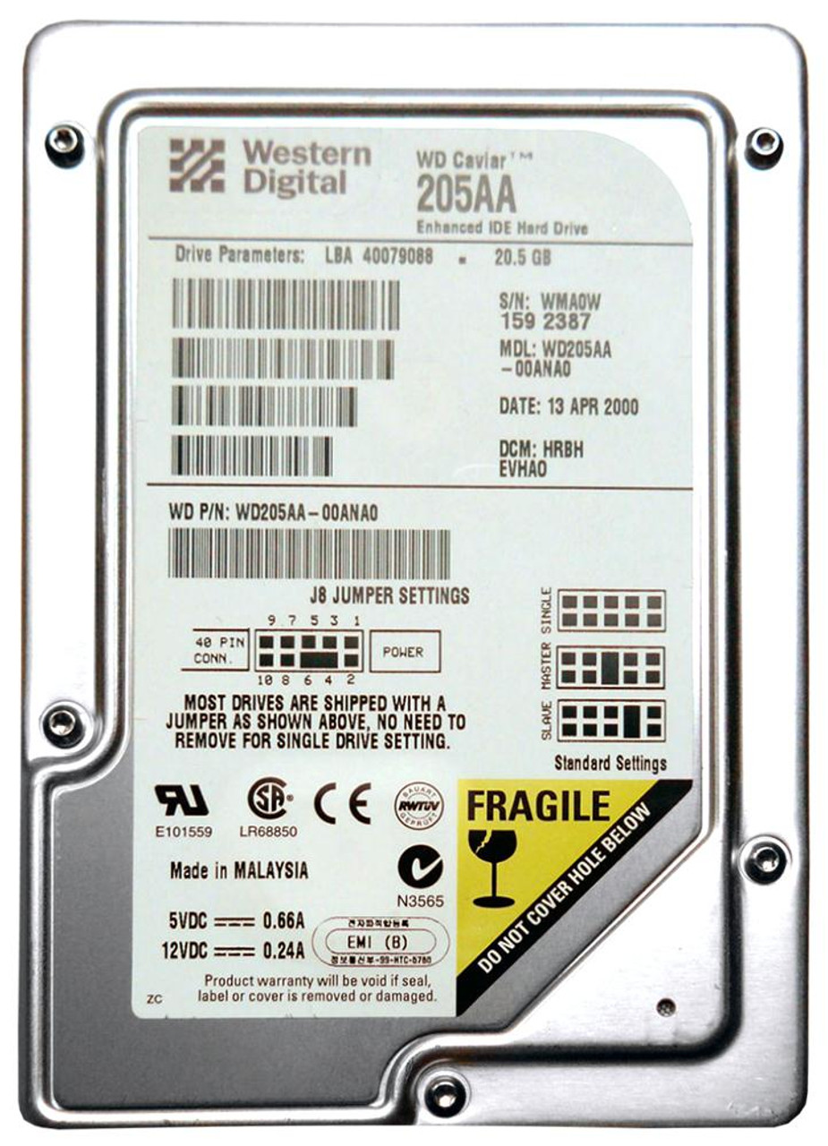 WD205AA | Western Digital | Caviar 20.5Gb 5400Rpm Ata-66 2Mb Cache 3.5-Inch Internal Hard Drive