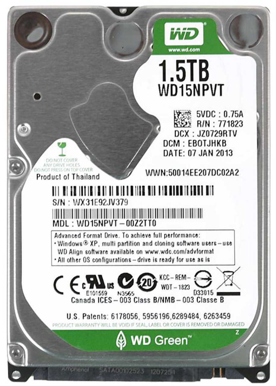 WD15NPVT | Western Digital | Green 1.5Tb 5400Rpm Sata 3Gbps 8Mb Cache 2.5-Inch Internal Hard Drive