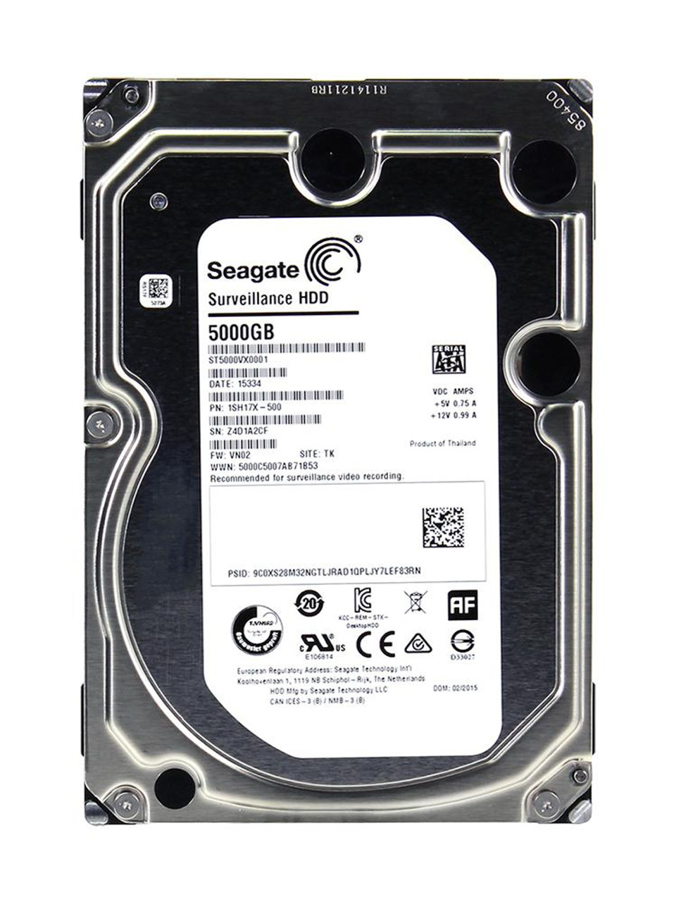 ST5000VX0001 | Seagate | Surveillance 5Tb 5900Rpm Sata 6Gbps 128Mb Cache 3.5-Inch Internal Hard Drive ST5000VX0001 | Seagate | Surveillance 5Tb 5900Rpm Sata 6Gbps 128Mb Cache 3.5-Inch Internal Hard Drive