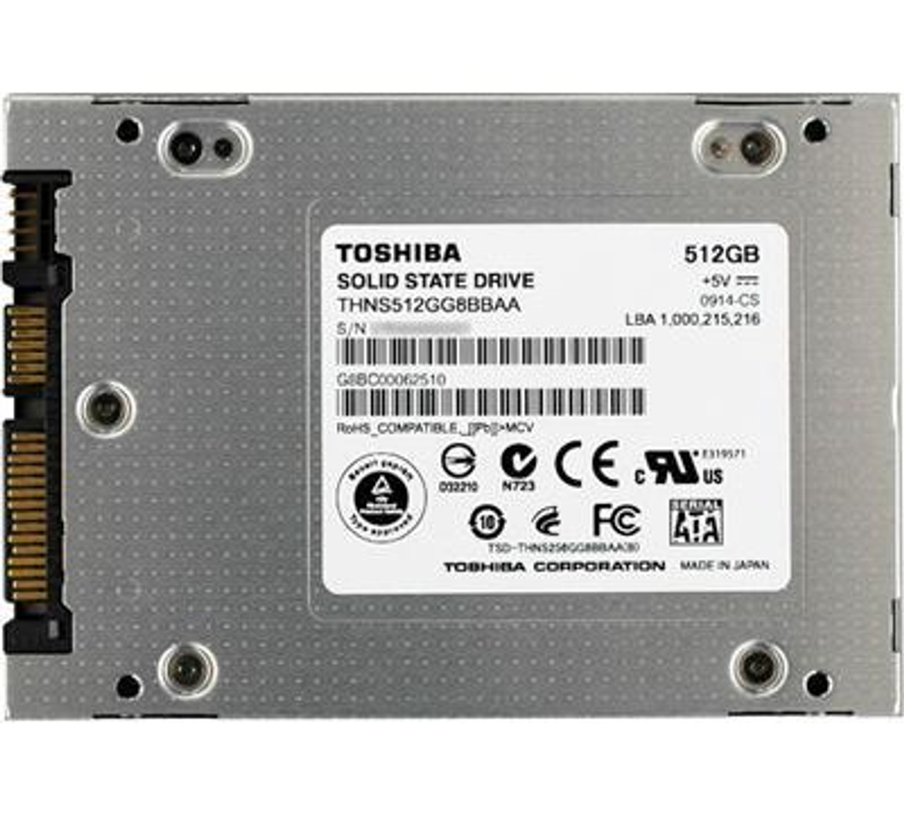 THNS512GG8BB | Toshiba | Hg2 Series 512Gb Mlc Sata 3Gbps 2.5-Inch Internal Solid State Drive (Ssd)