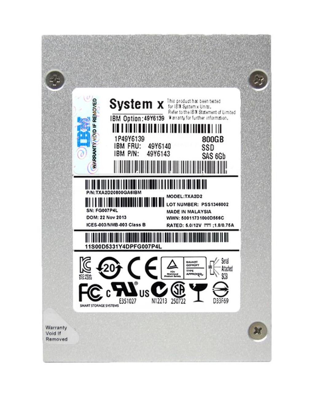 49Y6139 | Ibm | 800Gb Mlc Sas 6Gbps Hot Swap 2.5-Inch Internal Solid State Drive (Ssd)
