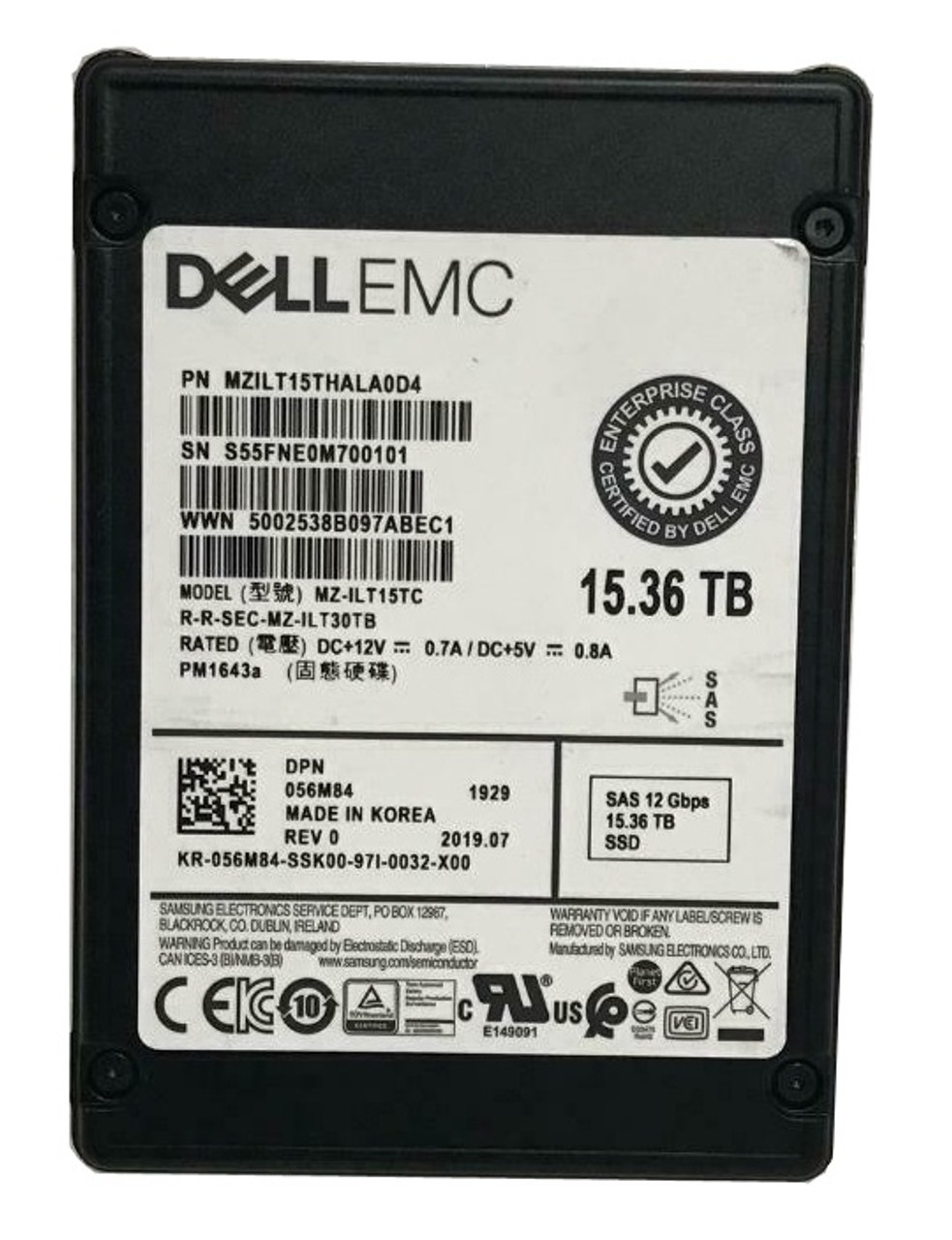 MZ-ILT15TC | SAMSUNG | Pm1643a 15.36tb Sas 12gbps 2.5inch Enterprise Internal Solid State Drive