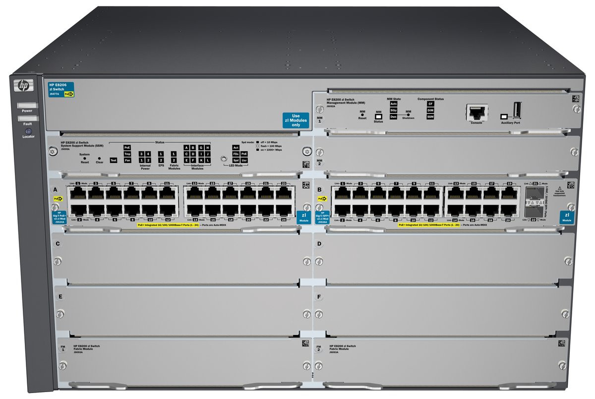J9638A#ABB | HP | E8206-44G-PoE+/2XG-SFP+ v2 zl Switch Chassis 6 Slot x Yes 2 x SFP+, 4 x Expansion Slot