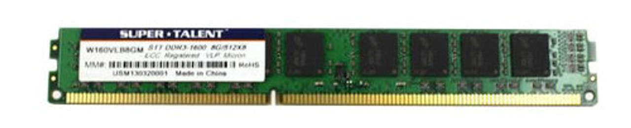 W160VEB8GM | Super Talent | 8GB PC3-12800 DDR3-1600MHz ECC Unbuffered CL11 240-Pin DIMM Very Low Profile (VLP) Dual Rank Memory Module