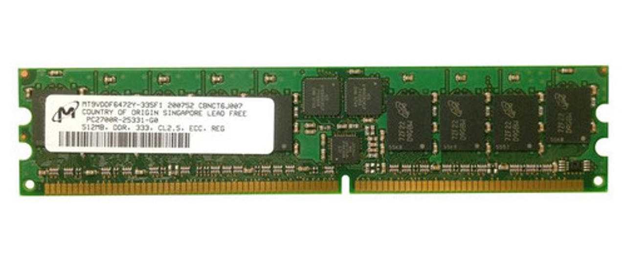MT9VDDF6472Y-335F1 | Micron | 512MB PC2700 DDR-333MHz Registered ECC CL2.5 184-Pin DIMM 2.5V Single Rank Memory Module