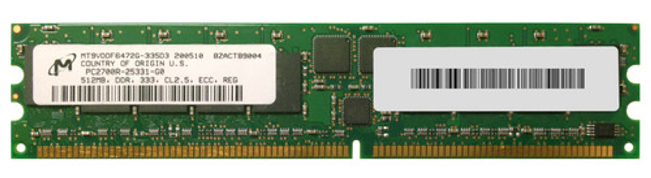 MT9VDDF6472G-335D3 | Micron | 512MB PC2700 DDR-333MHz Registered ECC CL2.5 184-Pin DIMM 2.5V Single Rank Memory Module MT9VDDF6472G-335D3 | Micron | 512MB PC2700 DDR-333MHz Registered ECC CL2.5 184-Pin DIMM 2.5V Single Rank Memory Module