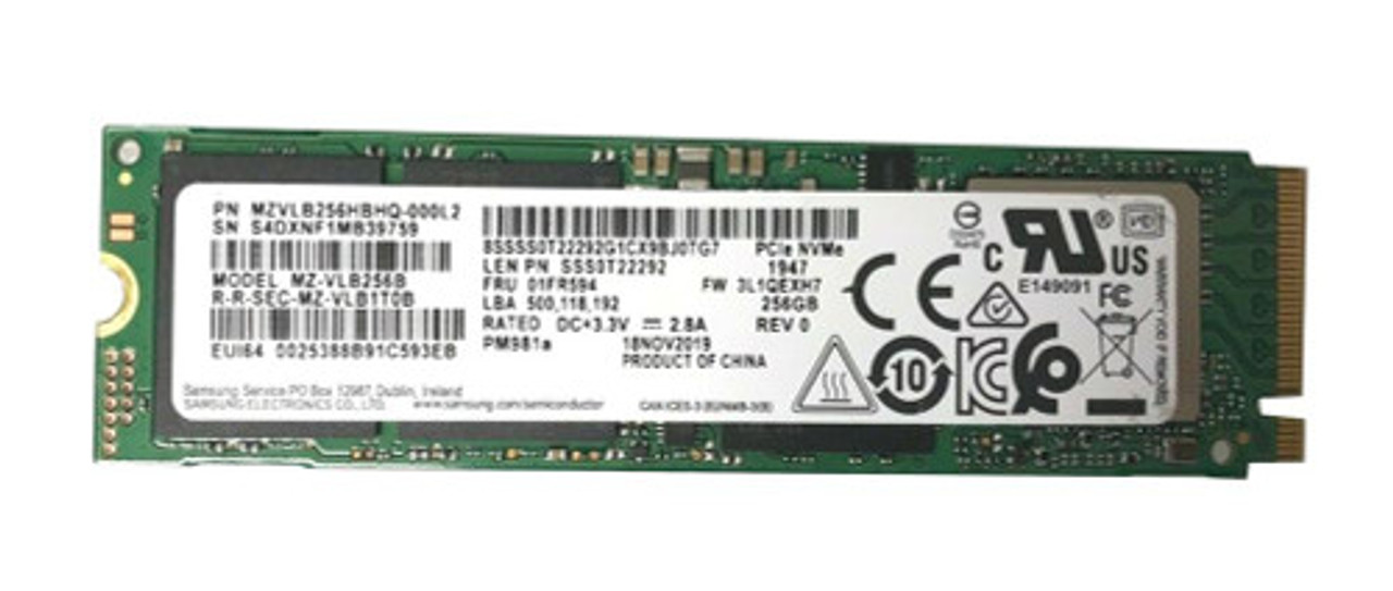 SSS0T22292 | Lenovo | 256GB TLC PCI Express 3.0 x4 NVMe M.2 2280 Internal Solid State Drive (SSD)