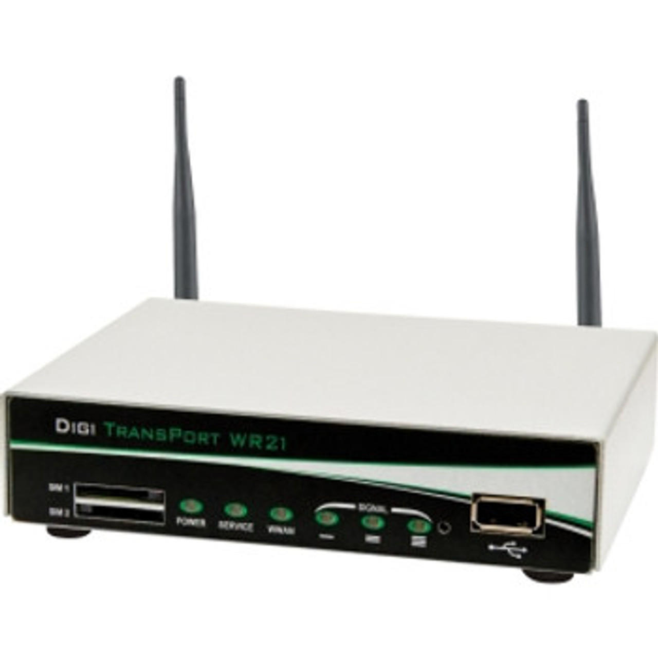 WR21-C02A-DE1-TK | Digi | WR21 Wireless Router 2 x Antenna 2 x Network Port USB Rack-mountable Rail-mountable Wall Mountable Desktop