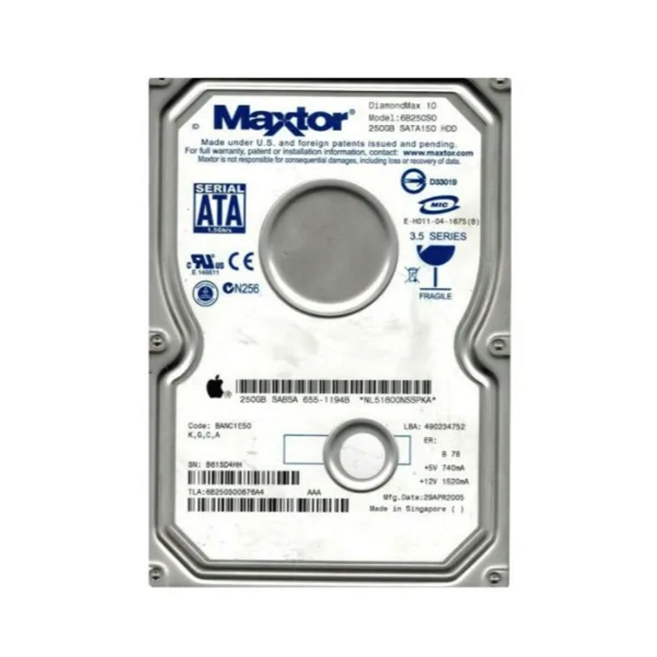 6B250S0 | Maxtor | DiamondMax Plus 10 250GB 7200RPM SATA 16MB Cache 3.5-inch Hard Drive