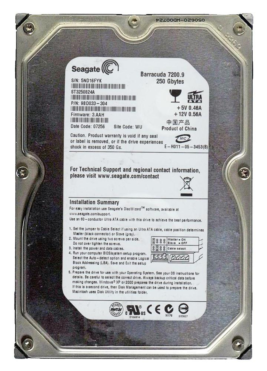 ST3250824A | Seagate | BarraCuda 7200.9 250GB 7200RPM Ultra ATA-100 8MB Cache 3.5-inch Hard Drive