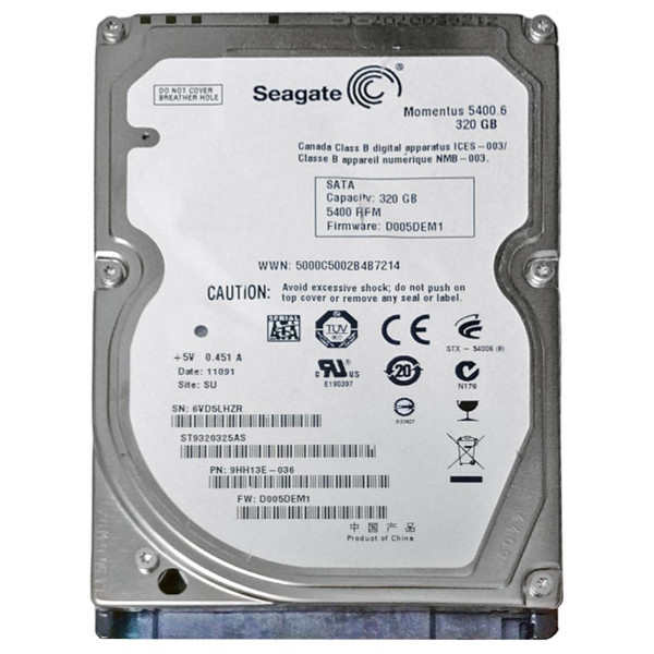 ST9320325AS | Seagate | 320GB 5400RPM SATA 3.0GB/s 8MB Cache 2.5-inch Hard Drive