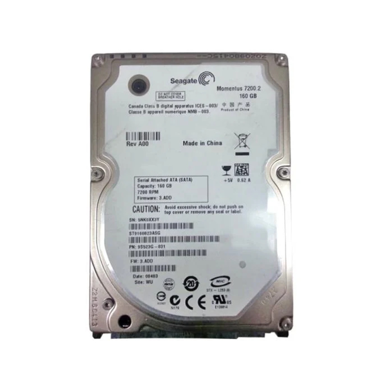 ST9160823ASG | Seagate | Momentus 160GB 7200RPM SATA 3GB/s 8MB Cache 2.5-inch Hard Drive
