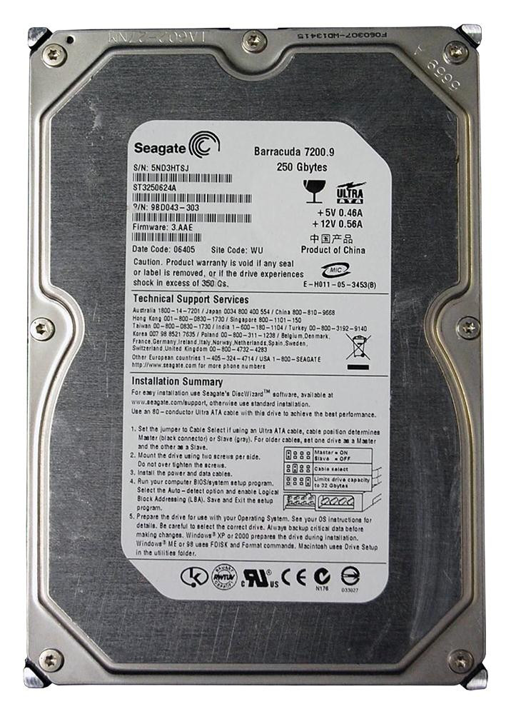 ST3250624A | Seagate | BarraCuda 7200.9 250GB 7200RPM ATA-100 16MB Cache 3.5-inch Hard Drive