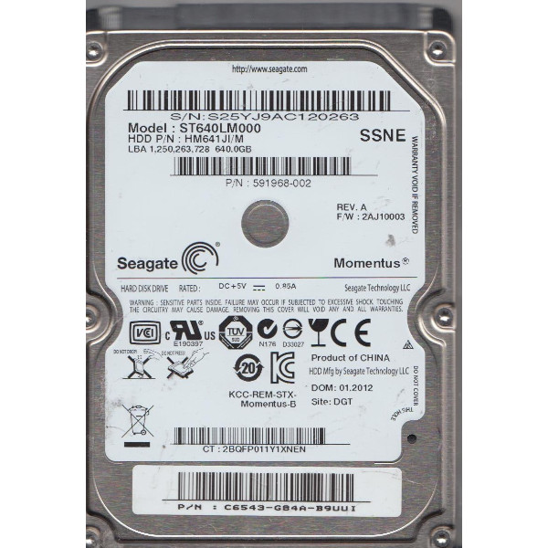 ST640LM000 | Seagate | Momentus 640GB 5400RPM SATA 3GB/s 8MB Cache 2.5-inch Hard Drive