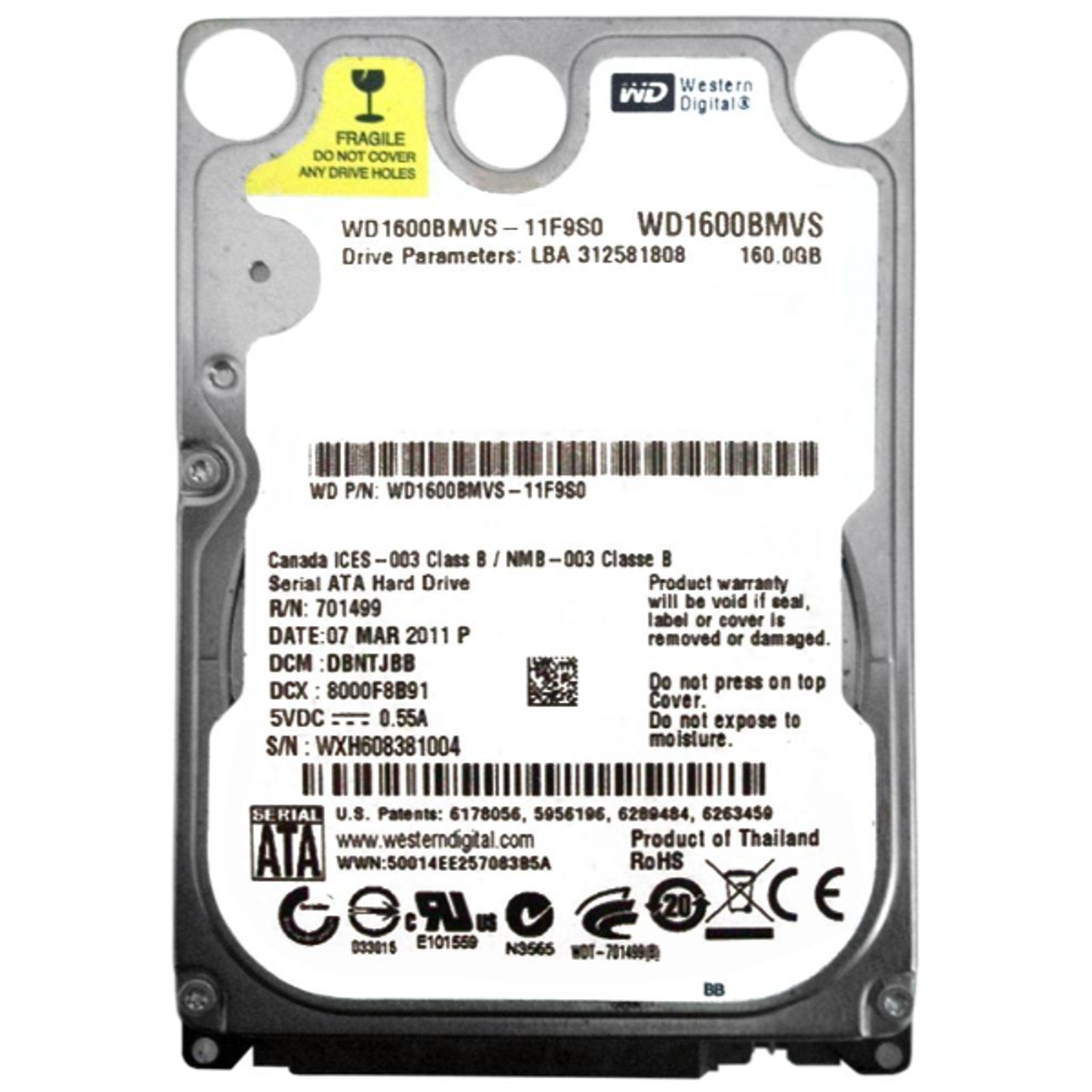 WD1600BMVS-11F9S0 | Western Digital | 160GB 5400RPM SATA 1.5GB/s 8MB Cache 2.5-inch Hard Drive