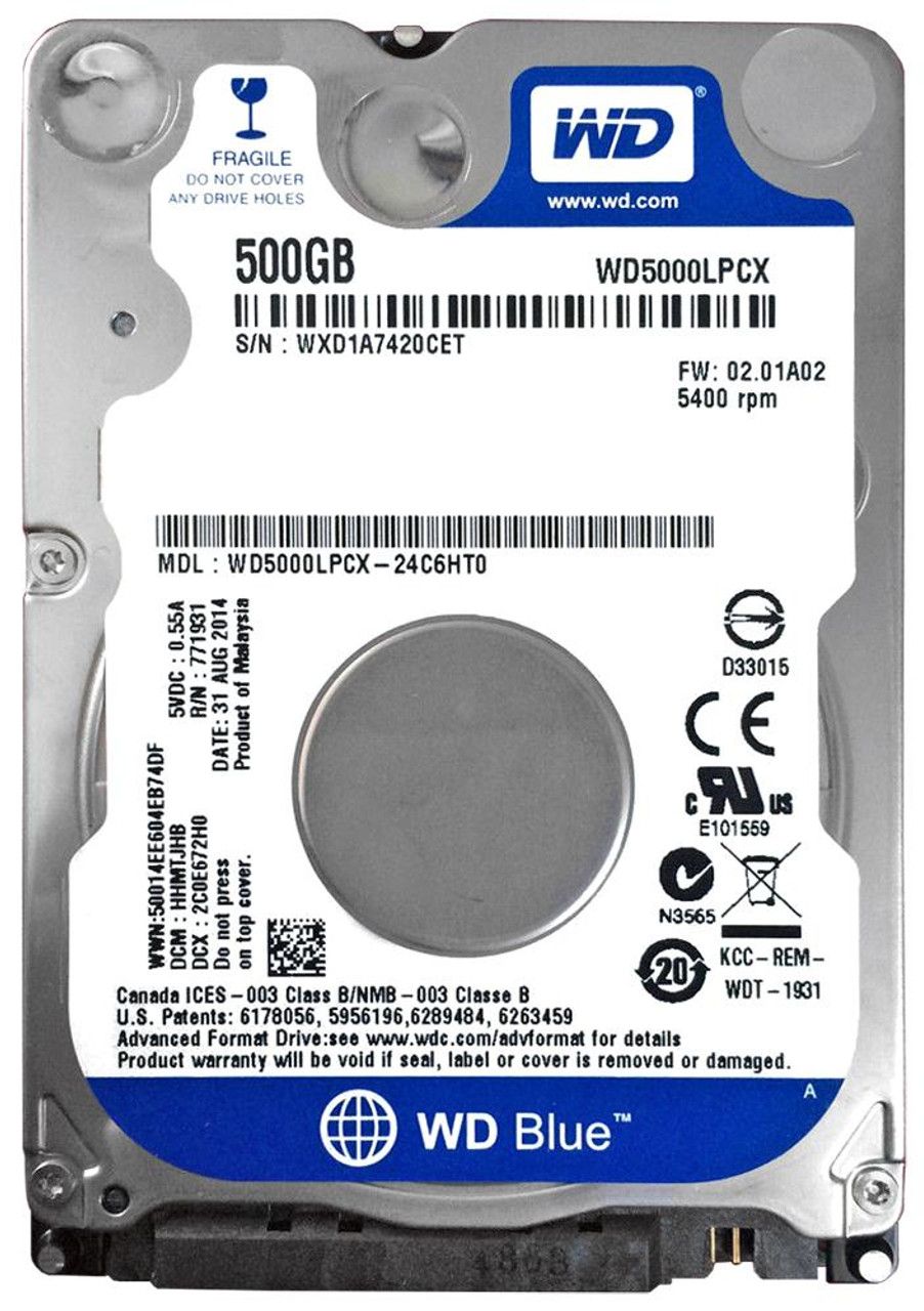 WD5000LPCX-24C6HT0 | Western Digital | Blue 500GB 5400RPM SATA 6GB/s 8MB Cache 2.5-inch Hard Drive