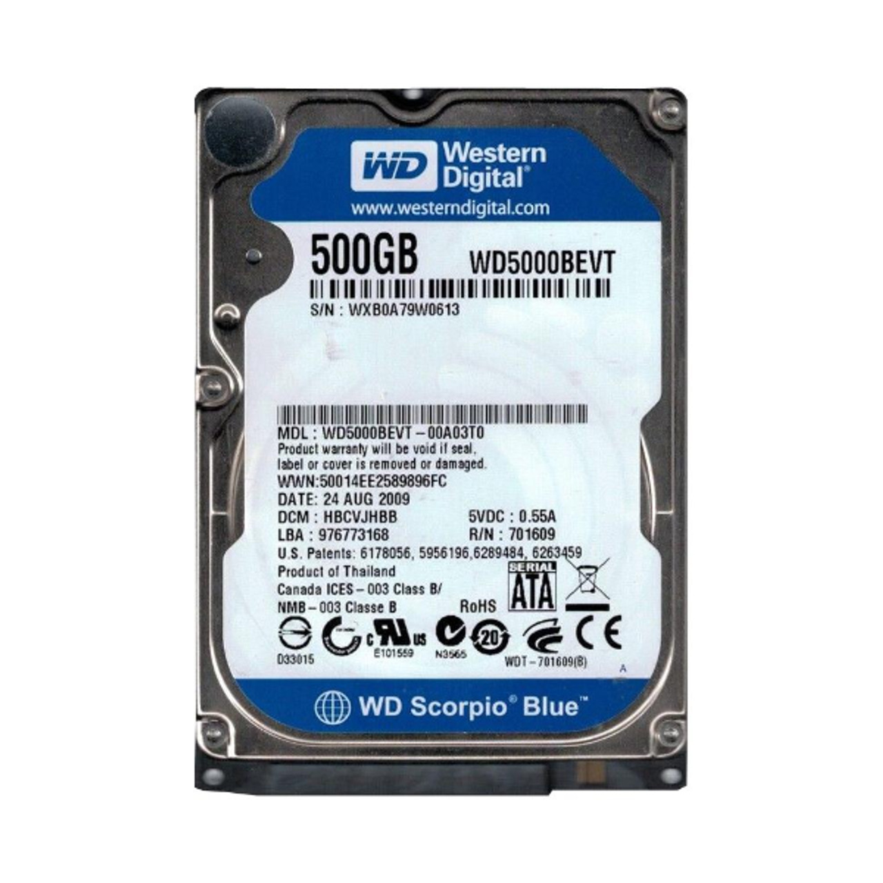 WD5000BEVT-00A03T0 | Western Digital | Scorpio Blue 500GB 5400RPM SATA 3.0GB/s 8MB Cache 2.5-inch Hard Drive