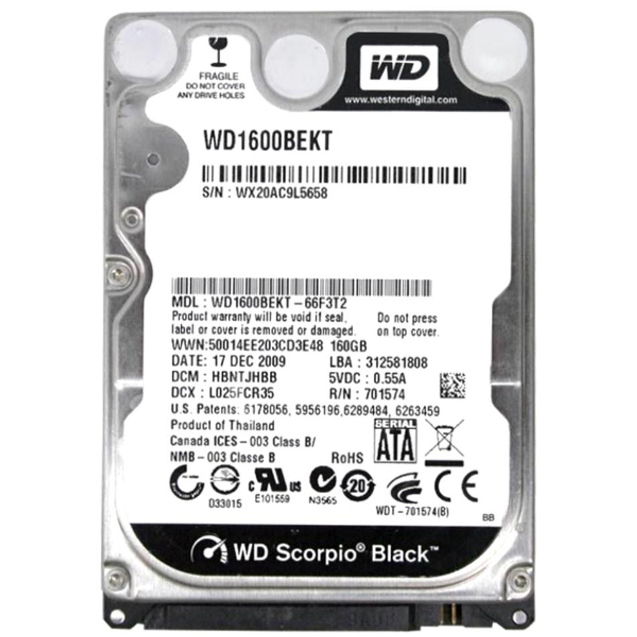 WD1600BEKT-66F3T2 | Western Digital | Scorpio Black 160GB 7200RPM SATA 3GB/s 16MB Cache 2.5-inch Hard Drive
