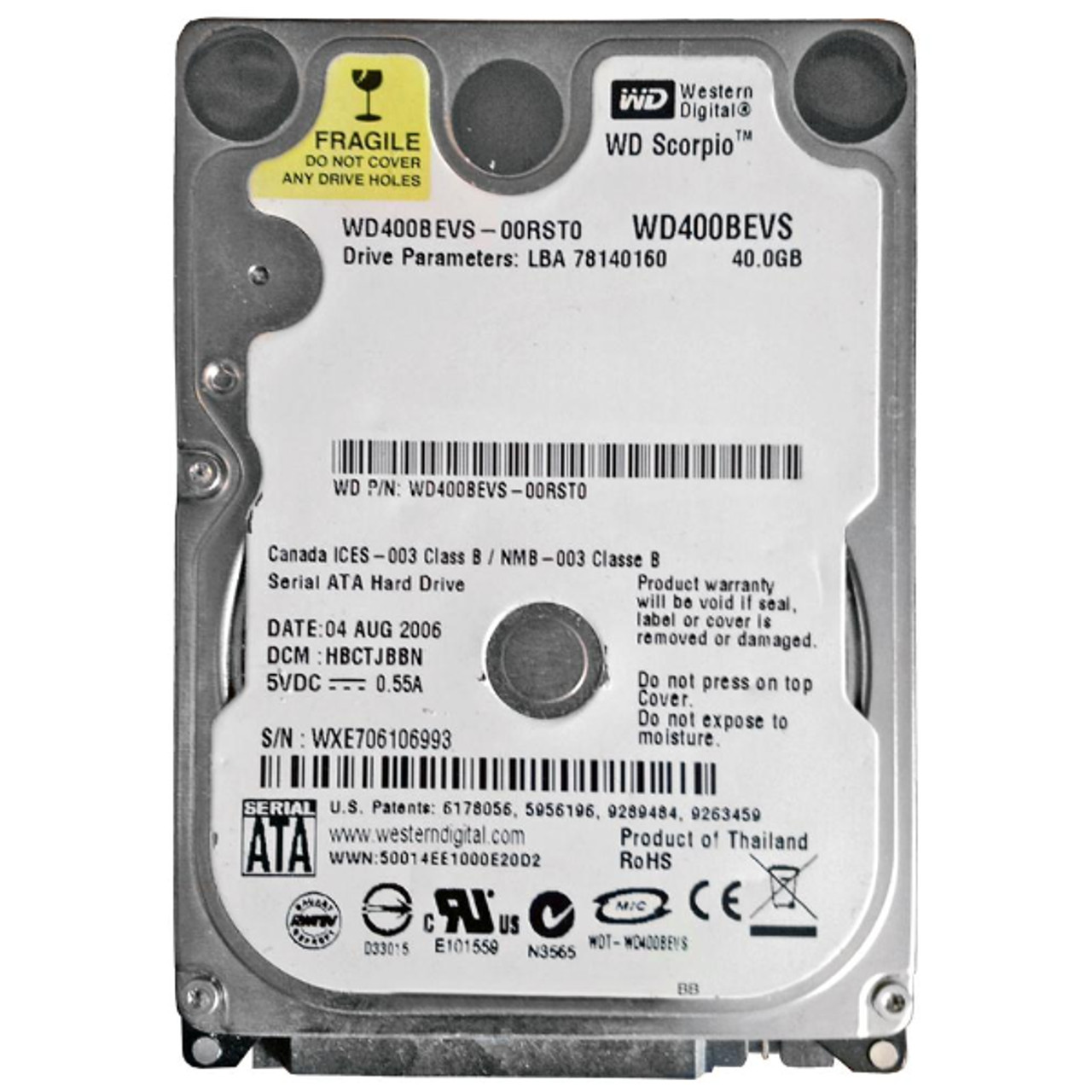 WD400BEVS | Western Digital | Scorpio Blue 40GB 5400RPM SATA 7-Pin 2.5-inch Hard Drive