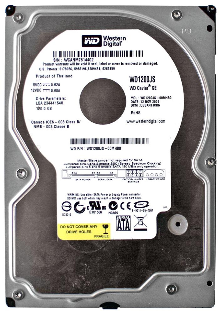 WD1200JS-00MHB0 | Western Digital | Caviar Blue 120GB 7200RPM SATA 3GB/s 8MB Cache 3.5-inch Hard Drive