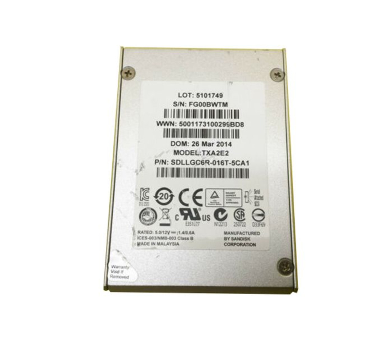 SDLLGC6R-016T-5CA1 | SanDisk | Optimus Eco 1.6 TB Multi-Level Cell SAS 6Gb/s Solid State Drive