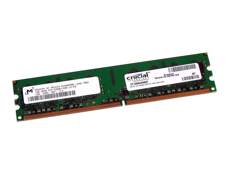 CT12864AA667.8FA | Crucial Technology | Crucial 1GB DDR2-667MHz PC2-5300 non-ECC Unbuffered CL5 240-Pin DIMM 1.8V Memory Module