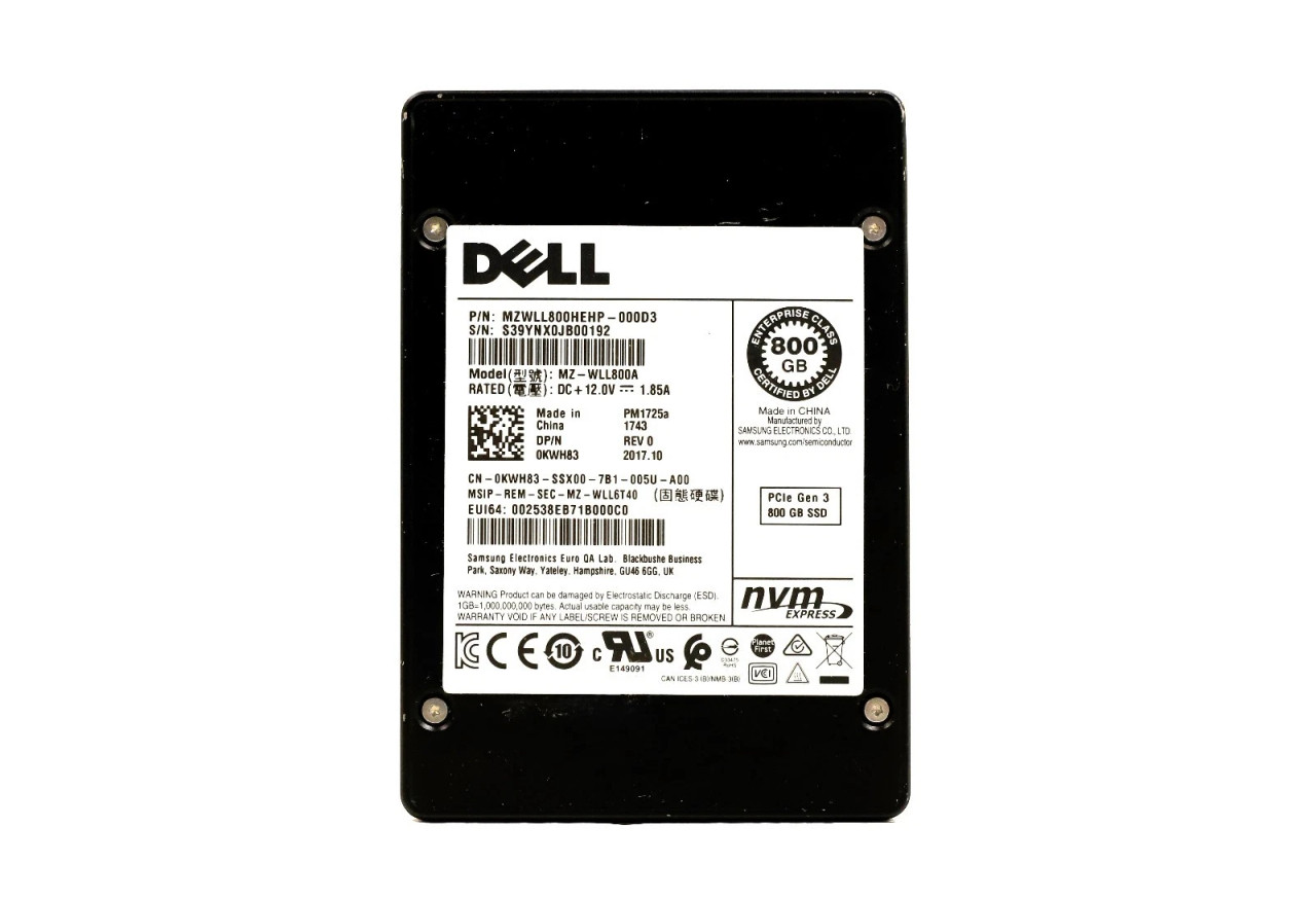 MZ-WLL800A | Samsung | PM1725a 800GB Triple-Level-Cell PCI-Express NVMe 3 x 4 U.2 Solid State Drive