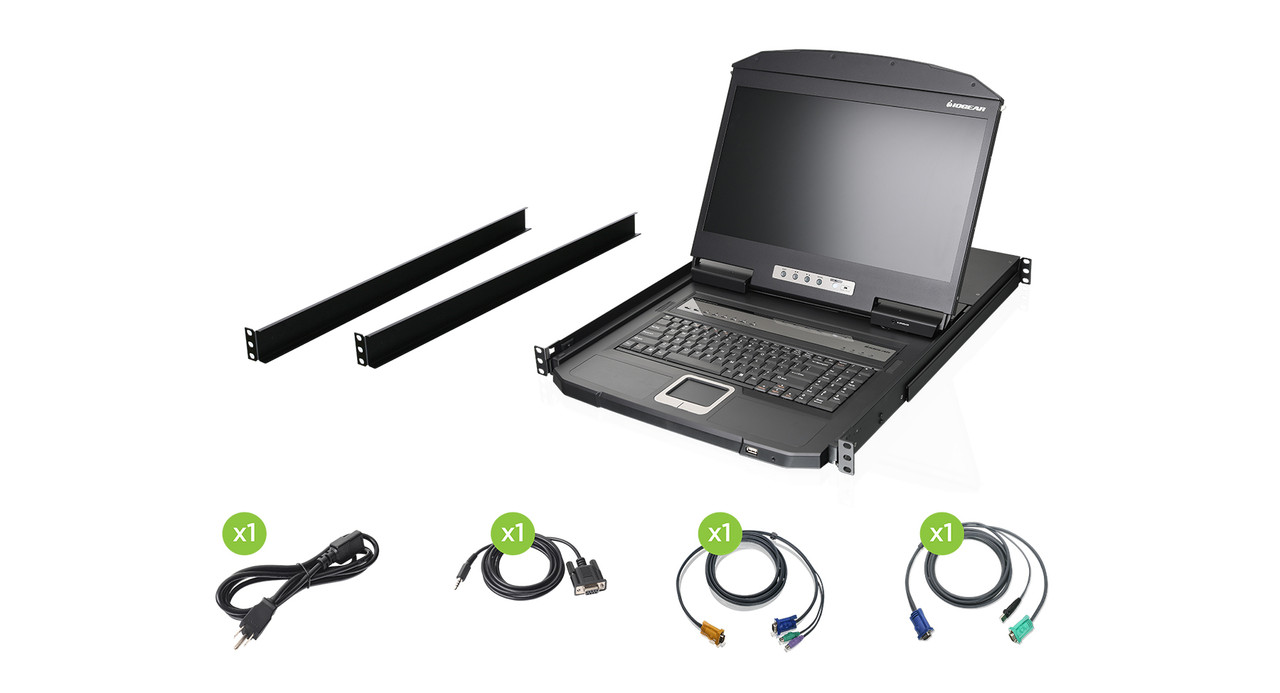 GCL1908W | iogear | rack console 18.5" 1366 x 768 pixels Metal, Plastic Black 1U