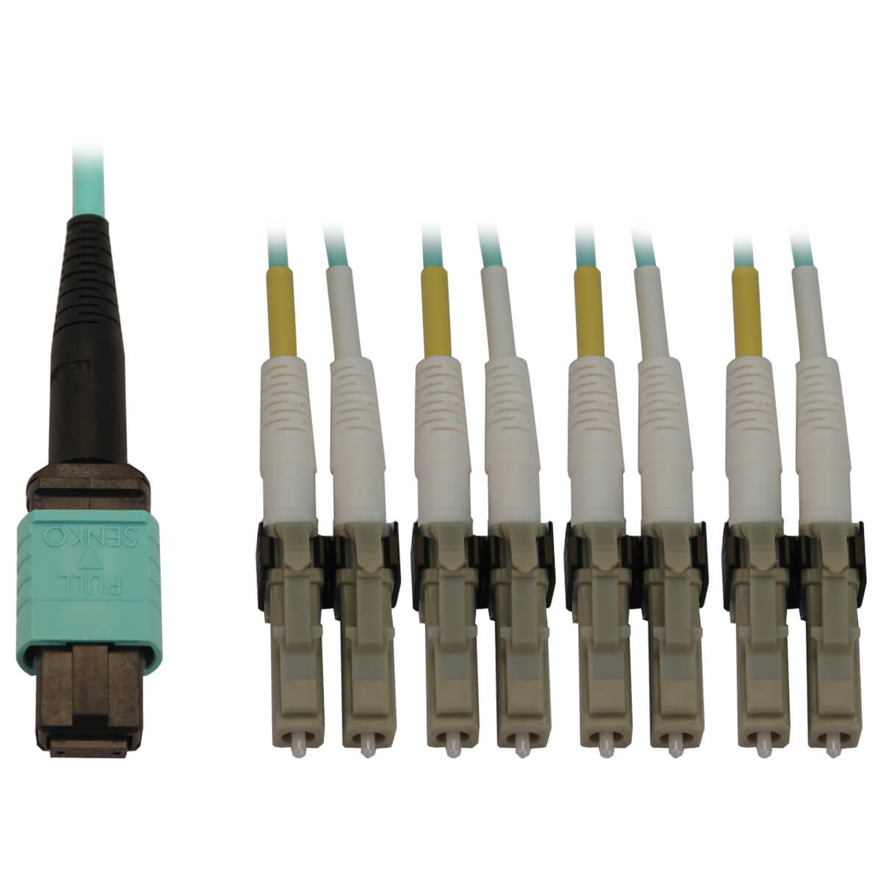 N844X-01M-8L-P | Tripp Lite | fiber optic cable 39.4" (1 m) MPO/MTP 4x LC OFNR OM3 Aqua color, Black