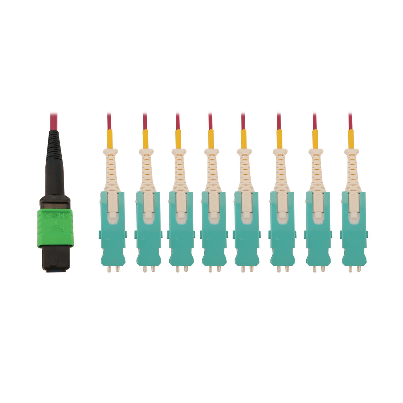 N845-02M-8S-MG | Tripp Lite | fiber optic cable 79.1" (2.01 m) 16x MTP/MPO 8x SN OFNR OM4 Aqua color, Black, Green, Magenta, White